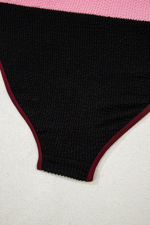 Textured Crinkle Scoop Neck High Waist Bikini Set