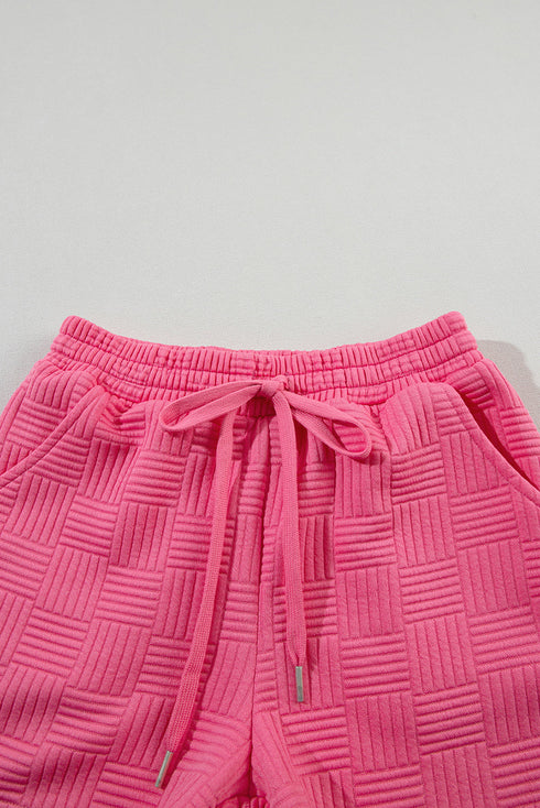 Textured Ruffle Sleeve Drawstring Waist Solid Short Set