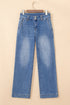Double Button Zip Fly Wide Straight Leg Jeans
