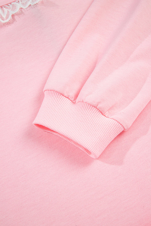 Lace Trim Peter Pan Sweatshirt Skirt Two Piece Dress