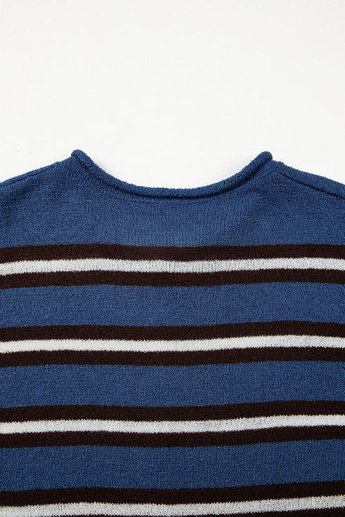 Acrylic Striped Pattern Drop Shoulder Button Cardigan