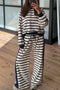 Striped Panel Detail Relaxed Long Sleeve Drawstring Pant Set