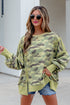 Textured Camouflage Waffle Knit Raw Edge Oversized Top
