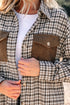 Corduroy Textured Patchwork Flap Pocket Plaid Shacket
