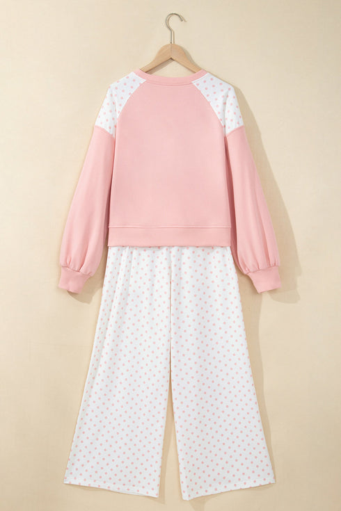 Polka Dot Patchwork Long Sleeve Pant Set