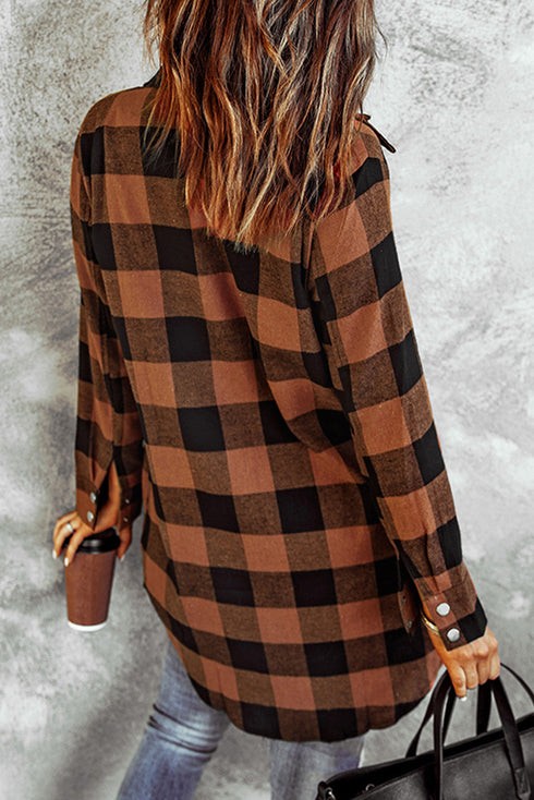 Turn Down Collar Casual Plaid Print Shacket