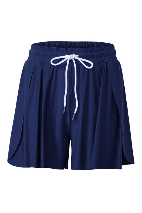 Active Drawstring Elastic Waist Lined Ruffle Shorts Swim Bottoms