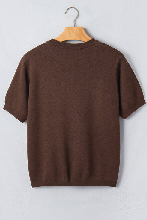 Polyester Western Print Short Sleeve Knit Sweater