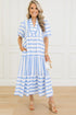 Southern Belle Striped Ricrac Trim Puff Sleeve Midi Dress