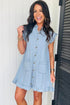 Western Ruffled Edge Collared Denim Shift Mini Dress