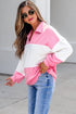 Ricrac Trim Patchwork Collar V Neck Long Sleeve Top