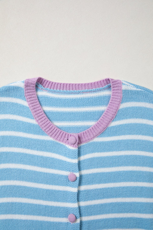 Striped Long Sleeve Round Neck Open Front Cardigan