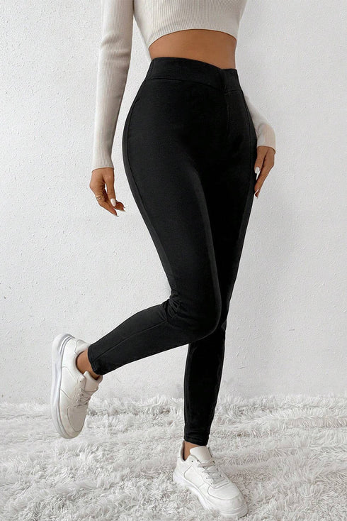 Casual Fleece Lined Crossover Waist Seamed Thermal Leggings