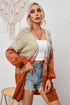 Slouchy Color Block Pom Pom Textured Knit Cardigan
