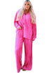Pleated Long Sleeve Wide Leg Two Piece Loungewear