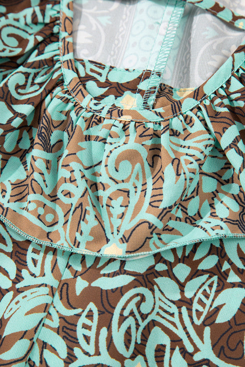 Bohemian V Neck Backless Ruffled Tassel Waist Maxi Floral Dress