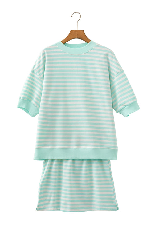 Stripe Ribbed Trim Skort Two Piece Set