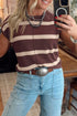 Striped Pattern Knit Western Short Sleeve Sweater