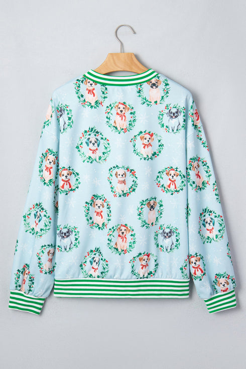 Abstract Dog Print Ribbed Cuff Round Neck Long Sleeve Sweatshirt