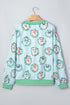 Abstract Dog Print Ribbed Cuff Round Neck Long Sleeve Sweatshirt