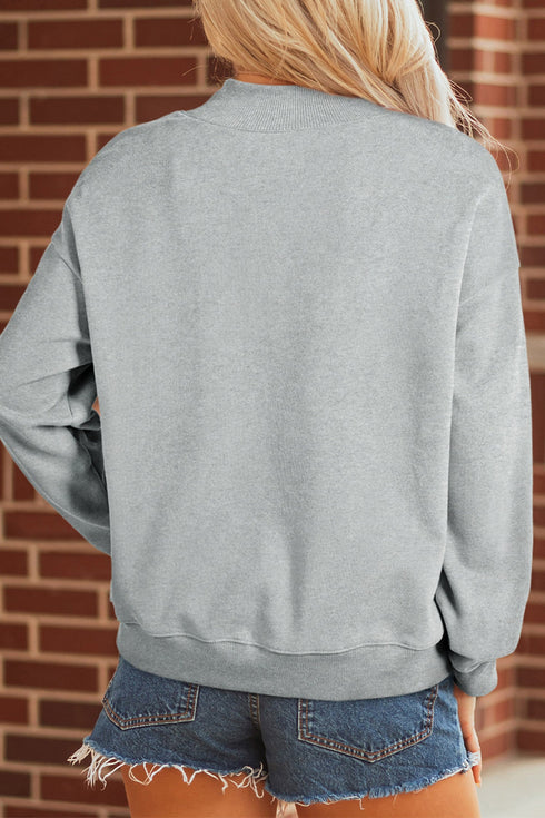 Camouflage Letter Print Mock Neck Baggy Pullover Sweatshirt