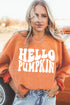 Hello Pumpkin Graphic Corded Texture Oversized Pullover Sweatshirt