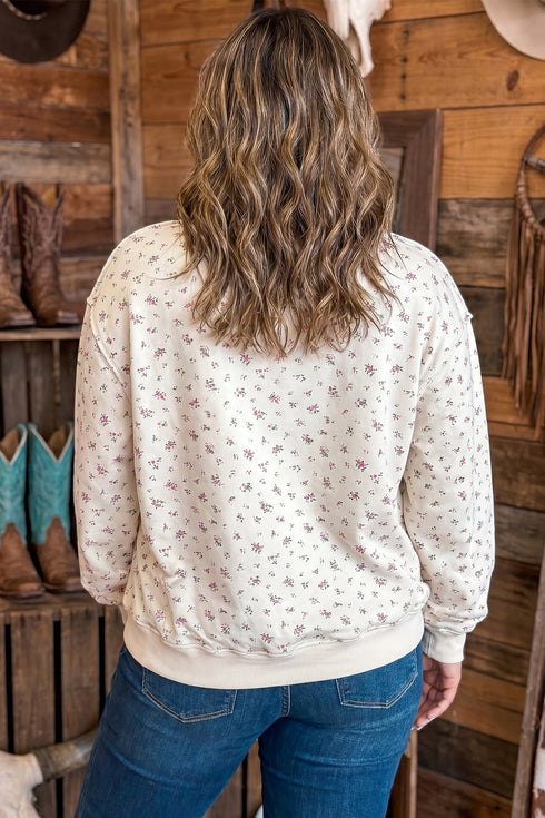 Floral Print Texas Long Sleeve Ribbed Neck Tunic Sweatshirt
