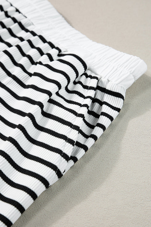 Ribbed Stripe Casual Tee And Matching Shorts Set