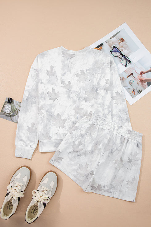 Abstract Camo Print Pullover Top And Casual Short Set