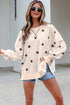 Polka Dot Loose Long Sleeve Split Hem Pullover Top
