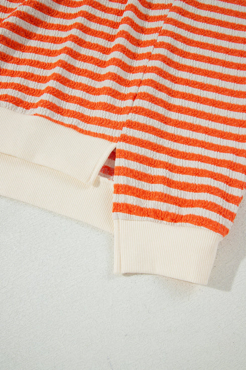 Striped Textured Mock Neck Oversized Long Sleeve Top