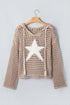 Acrylic Star Pattern Crochet Hooded Drawstring Sweater