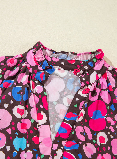 Abstract Pattern Collared Tiered Puff Sleeve Mini Dress