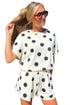 Polka Dot Print Loose Tee Drawstring Waist Short Sets