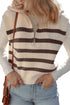 Striped Pattern Ribbed Half Zip Collared Sweater Vest