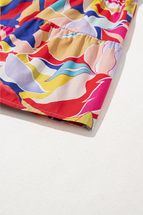 Abstract Print Ruffled Flutter Sleeve A-Line Mini Dress