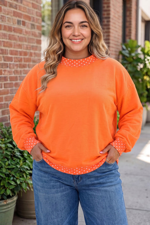 Polka Dot Pattern Patchwork Round Neck Sweatshirt