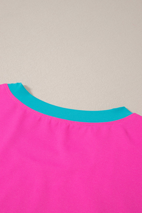 Casual Blocked Pattern Patchwork Cap Sleeve Short Set