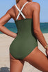 Four Leaf Clover Trim V Neck Crossed Straps One Piece Swimsuit