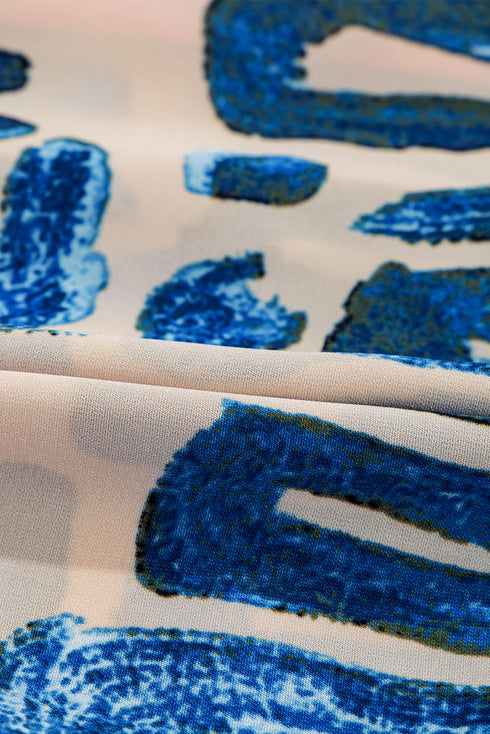 Abstract Print Bubble Sleeve Button up Mini Dress