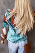 Aztec Print Patchwork Frayed Hem Western Denim Jacket