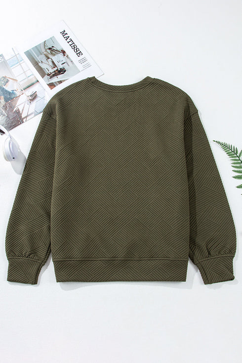 Textured Round Neck Drop Shoulder Pullover Sweatshirt