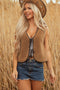 Western Contrast Trim Tie Front Textured Sherpa Vest