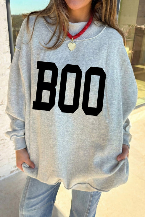 Reversible Boo Slogan Ghost Print Mock Neck Sweatshirt