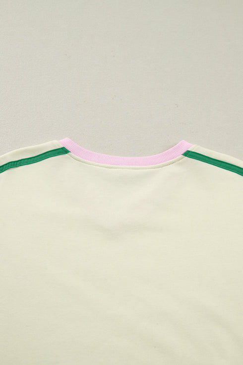 Ribbed Patchwork Trim Sporty V Neck Two Piece Set