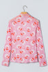 Abstract Stand Neck Sheath Long Sleeve Top