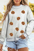 Sequined Pumpkin Graphic Exposed Seam Mock Neck Sweatshirt