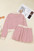 Stripe Cropped Collared Pullover Bubble Skirt Two Piece Dress