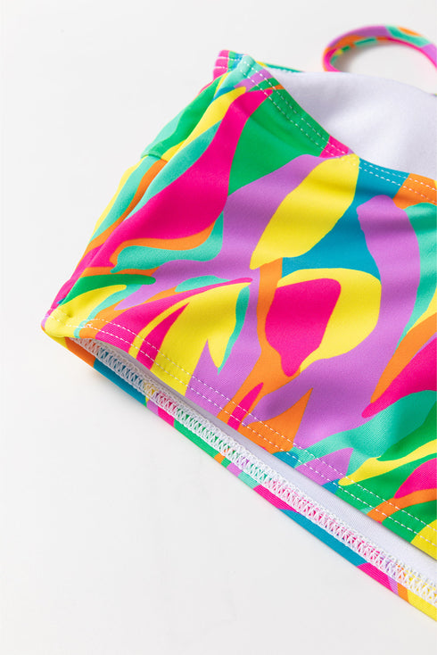 Abstract Pattern Square Neck Skirted Two Piece Swimsuit