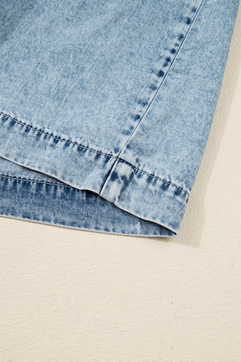 Washed Denim Tiered Flowy Western Overall Mini Dress